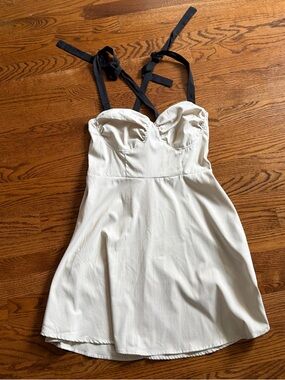Cream Mini Dress with Black Tie Straps